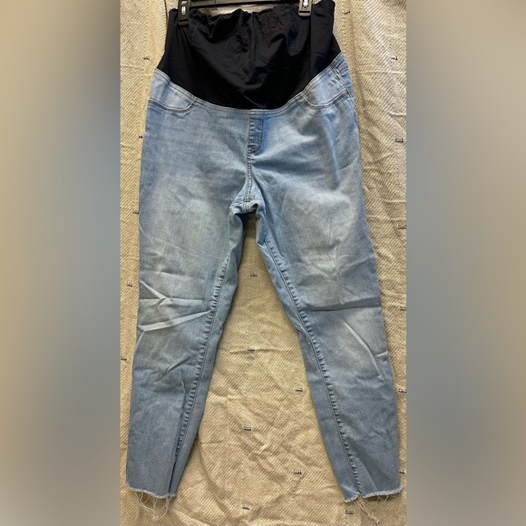 Isabel Maternity Crossover Panel Denim Jeans Size 16 Distressed Raw Hem (b6) - Picture 1 of 3